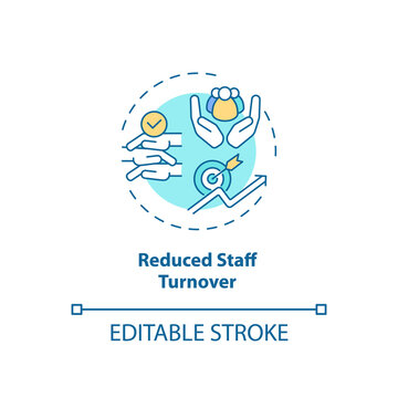 Reduced Staff Turnover Concept Icon. Staff Training Idea Thin Line Illustration. Building Employee Engagement. Positive Working Atmosphere. Vector Isolated Outline RGB Color Drawing. Editable Stroke