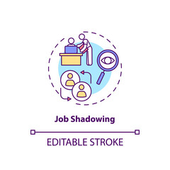 Job shadowing concept icon. Staff training type idea thin line illustration. Career development. Gaining insight into particular work area. Vector isolated outline RGB color drawing. Editable stroke