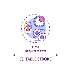 Time requirements concept icon. Staff training disadvantage idea thin line illustration. Normal working hours. Requiring time away from job. Vector isolated outline RGB color drawing. Editable stroke