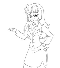 Cute anime manga girl wearing office suit isolated on white background.