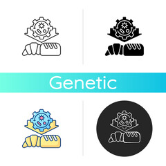 Industrial biotechnology icon. Microbiology experiment. Microorganism in food products. Industry production and development. Linear black and RGB color styles. Isolated vector illustrations