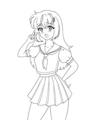 Obraz premium Cute anime manga girl wearing school uniform isolated on white background.