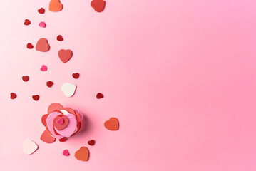 A stack of lovely foam hearts in a pink background for valentines day