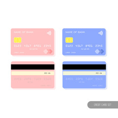 Templates realistic credit card set design. Vector plastic debit card.