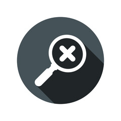 Magnifying glass with cross check mark icon. Search cancel vector icon. Magnifying glass delete simple icon. Symbol, logo illustration.