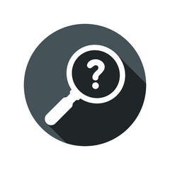 Search icon. Magnifying glass icon with question mark. Business Analysis symbol. Faq