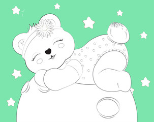 teddy bear girl on moon coloring book