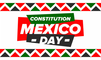 Fototapeta na wymiar Mexico Constitution Day. National happy holiday, celebrated annual in February. Mexican pattern and colors. Patriotic elements. Festival design. Poster, card, banner and background. Vector