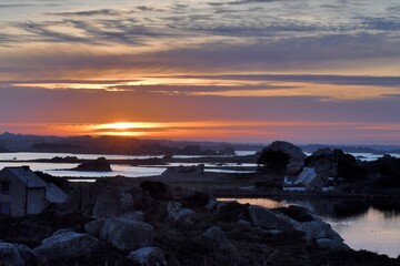 Beautiful sunset on the coast in Brittany. France