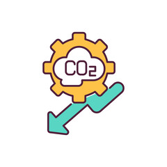 Reduced CO2 emissions orange RGB color icon. Harmful emissions into atmosphere. Industrial energy production. Fossil fuels. Climate change. Global warming. Isolated vector illustration