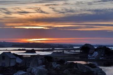 Beautiful sunset on the coast in Brittany. France