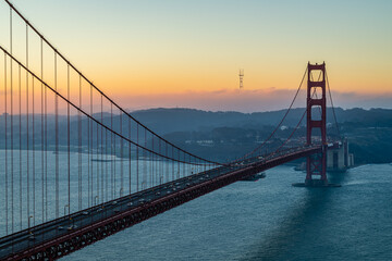 Fototapeta na wymiar Daybreak over San Francisco from Battery Spencer