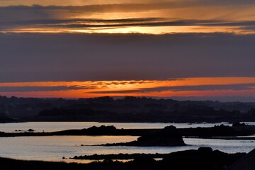 Beautiful sunset on the coast in Brittany. France
