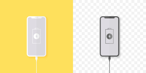 Charging phone. The process of charging a smartphone. Trendy design. Vector illustration