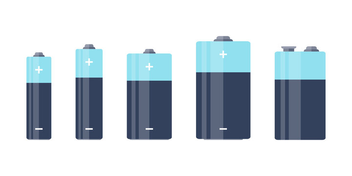 Batteries. Types of batteries. Alkaline batteries. Batteries flat modern style. Vector illustration
