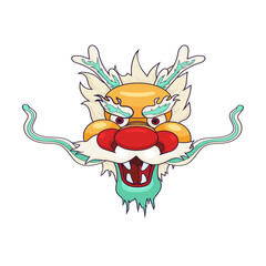 Head of Asian Dragon on white isolated background, vector Chinese Dragon in Cartoon style, isolated legendary monster, concept of Chinese New Year, Asia and Oriental Culture, Mythology.