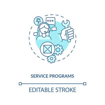 Service program optimization concept icon. Cost reduction strategy idea thin line illustration. Company service improving. Profit increase. Vector isolated outline RGB color drawing. Editable stroke