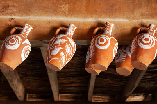 Traditional handmade pottery,, made for water, as seen in a traditional workshop in Mantamados village, Lesvos island, Aegean Sea, Greece, Europe.