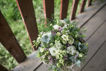 Fototapeta na wymiar Wedding bouquet on the veranda.