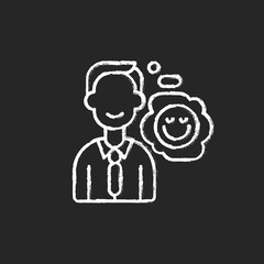 Positive attitude chalk white icon on black background. Optimistic employee. Personal achievement. Core corporate values. Job motivation. Company culture. Isolated vector chalkboard illustration