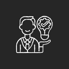 Ownership focus chalk white icon on black background. Employee commitment. Creative work. Job productivity, effectiveness. Corporate values. Company policy. Isolated vector chalkboard illustration