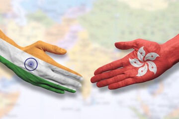 India and Hong Kong - Flag handshake symbolizing partnership and cooperation
