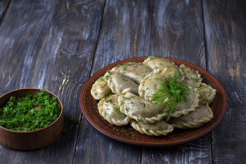 Homemade vegan dumplings, vareniki, pierogi, kreplach stuffed with vegan lentil 