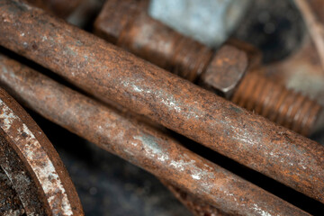Old rusty car parts close up