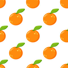 Juicy orange seamless pattern on white background vector for cards, banners, wrapping paper, posters, scrapbooking, pillow, cups and fabric design. 