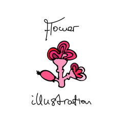 Vector illustration of a fantasy colorful flower and lettering. Hand drawn icon and symbol for print, poster, sticker, card design. Doodle design elements. 