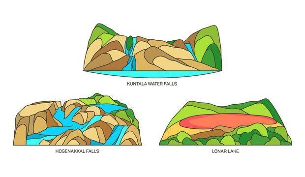 Set of India landmarks or nature landscapes