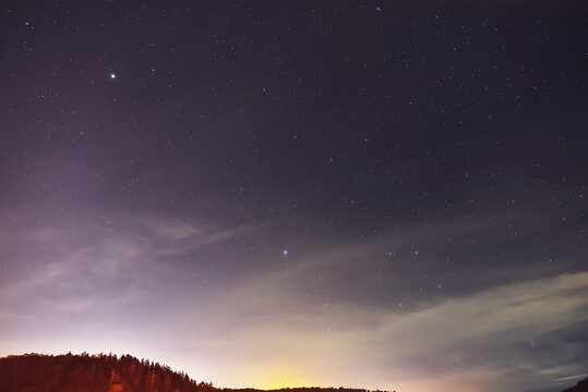 Stars Spica And Arcturus  In The Foggy Night.