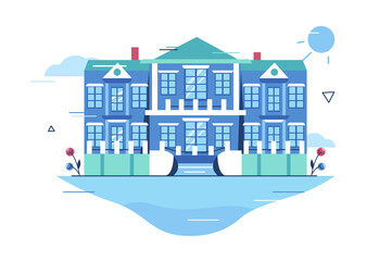 Obraz premium Floating personal island vector illustration. Two-storey house project with private beach flat style concept. New trend in luxury real estate idea. Isolated on white background