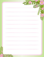 Lined letter paper page with a floral frame