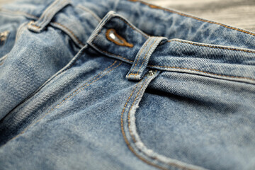 Jeans, fashion details close-up, selective focus