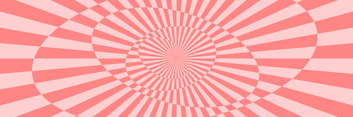 Vector illustration of stripes and shapes with optical illusion. Op art abstract background. Long horizontal banner.