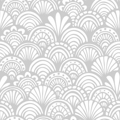Fototapeta na wymiar Vector seamless hand drawn pattern, fish scale print. Beautiful asian style design for textile, wallpaper, wrapping paper, stationery.