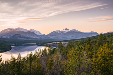 The mountains from Rondane national park during sunset