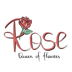 Rose lettering, hand drawn floral illustration, greeting card