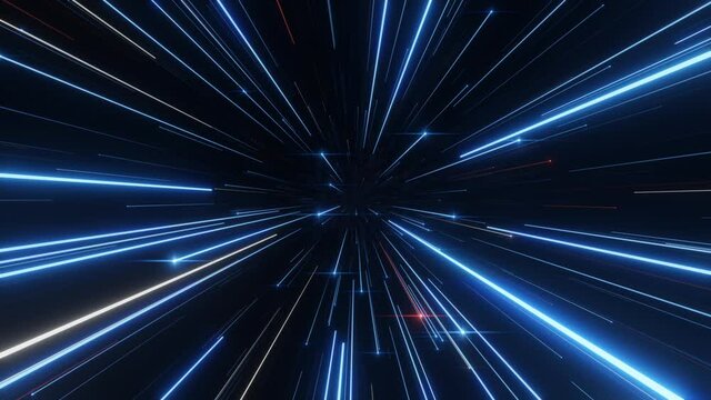 Colorful speed of light seamless loop animation of flying through space and then entering hyperspace.