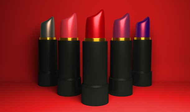 L&aacute;pices labiales en fondo rojo 