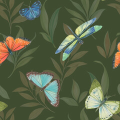 Seamless botanical pattern drawn with watercolor. Seamless pattern for design, print, textile packaging, wallpaper.
