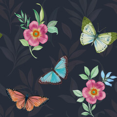 Seamless botanical pattern drawn with watercolor. Seamless pattern for design, print, textile packaging, wallpaper.