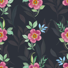 Seamless botanical pattern drawn with watercolor. Seamless pattern for design, print, textile packaging, wallpaper.