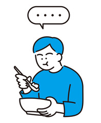 黙食している男性のイラスト
