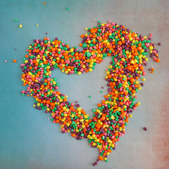 Colorful heart from candy for Valentine's Day on the grunge background. Valentine and love concepts.