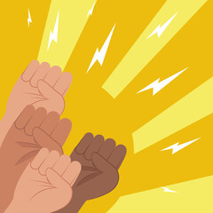 Protest fists hands with thunders vector design
