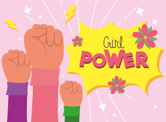 Girl power fists up vector design