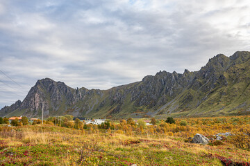 Fototapeta na wymiar Majestic mountains next to a road in Norway