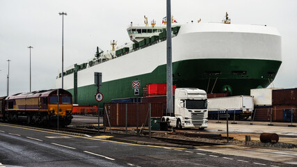 Cargo ship in a port of Southampton